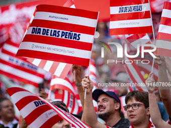 Detail of Atletico de Madrid fans' choreography is seen during the La Liga EA Sports 2024/25 football match between Atletico de Madrid and C...