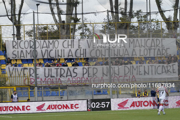 Supporters of Cremonese during the Serie B match between SS Juve Stabia and Cremonese at Stadio Romeo Menti Castellammare Di Stabia Italy on...