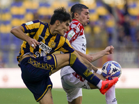 Niccolo Fortini of SS Juve Stabia competes for the ball with Luca Zanimacchia of Cremonese during the Serie B match between SS Juve Stabia a...