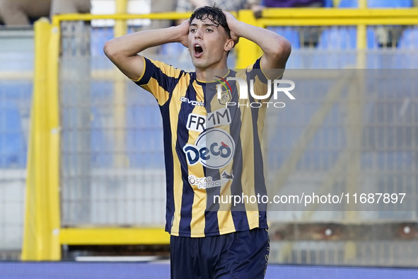 Francesco Folino of SS Juve Stabia looks dejected during the Serie B match between SS Juve Stabia and Cremonese at Stadio Romeo Menti Castel...