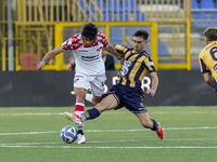 Tommaso Barbieri of Cremonese competes for the ball with Christian Pierobon of SS Juve Stabia during the Serie B match between SS Juve Stabi...