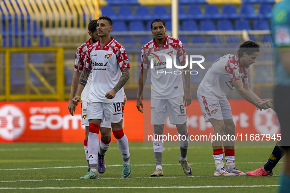 Players of US Cremonese celebrate at the end of the Serie B match between SS Juve Stabia and Cremonese at Stadio Romeo Menti Castellammare D...