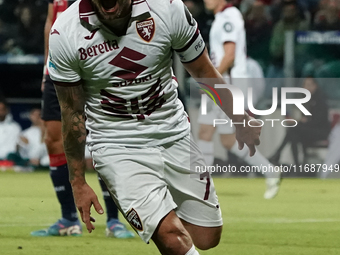 Karol Linetty (Torino FC) celebrates during the Serie A TIM match between Cagliari Calcio and Torino FC in Italy on October 20, 2024 (