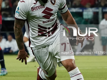 Karol Linetty (Torino FC) celebrates during the Serie A TIM match between Cagliari Calcio and Torino FC in Italy on October 20, 2024 (