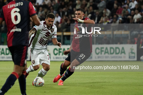 Karol Linetty of Torino FC participates in the Serie A TIM match between Cagliari Calcio and Torino FC in Italy on October 20, 2024 