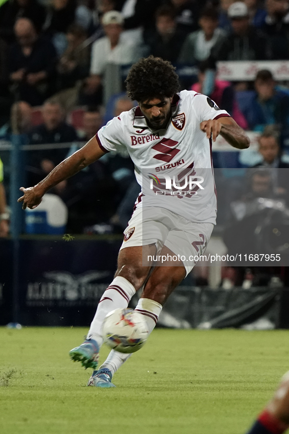 Saul Coco of Torino FC participates in the Serie A TIM match between Cagliari Calcio and Torino FC in Italy on October 20, 2024 