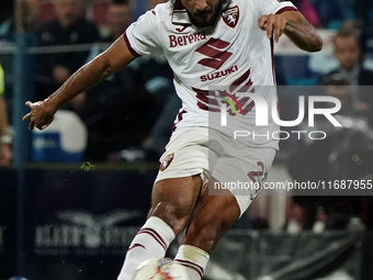 Saul Coco of Torino FC participates in the Serie A TIM match between Cagliari Calcio and Torino FC in Italy on October 20, 2024 (