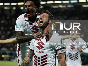 Karol Linetty (Torino FC) celebrates during the Serie A TIM match between Cagliari Calcio and Torino FC in Italy on October 20, 2024 (