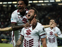 Karol Linetty (Torino FC) celebrates during the Serie A TIM match between Cagliari Calcio and Torino FC in Italy on October 20, 2024 (