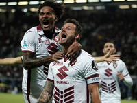 Karol Linetty (Torino FC) celebrates during the Serie A TIM match between Cagliari Calcio and Torino FC in Italy on October 20, 2024 (