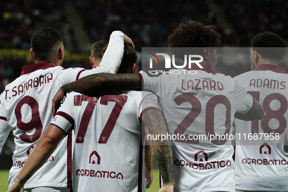 Karol Linetty (Torino FC) celebrates during the Serie A TIM match between Cagliari Calcio and Torino FC in Italy on October 20, 2024 