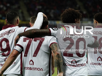 Karol Linetty (Torino FC) celebrates during the Serie A TIM match between Cagliari Calcio and Torino FC in Italy on October 20, 2024 (