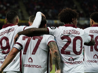 Karol Linetty (Torino FC) celebrates during the Serie A TIM match between Cagliari Calcio and Torino FC in Italy on October 20, 2024 (