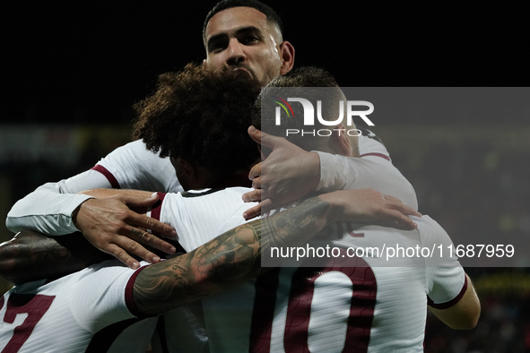 Karol Linetty (Torino FC) celebrates during the Serie A TIM match between Cagliari Calcio and Torino FC in Italy on October 20, 2024 