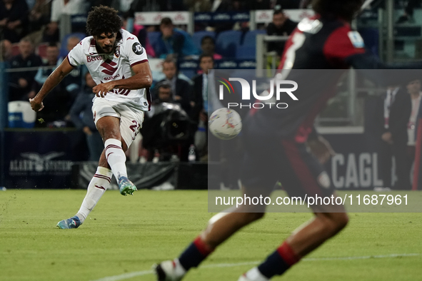 Saul Coco of Torino FC participates in the Serie A TIM match between Cagliari Calcio and Torino FC in Italy on October 20, 2024 