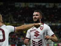 Karol Linetty (Torino FC) celebrates during the Serie A TIM match between Cagliari Calcio and Torino FC in Italy on October 20, 2024 (