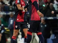 Jose Luis Palomino (#24 Cagliari Calcio) and Gabriele Zappa (#28 Cagliari Calcio) celebrate during the Serie A TIM match between Cagliari Ca...