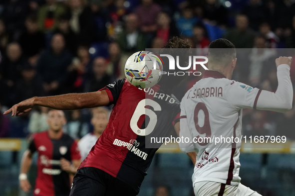 Sebastiano Luperto (#6 Cagliari Calcio) participates in the Serie A TIM match between Cagliari Calcio and Torino FC in Italy on October 20,...