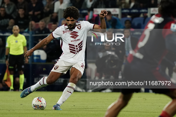 Saul Coco of Torino FC participates in the Serie A TIM match between Cagliari Calcio and Torino FC in Italy on October 20, 2024 