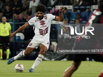 Saul Coco of Torino FC participates in the Serie A TIM match between Cagliari Calcio and Torino FC in Italy on October 20, 2024 (