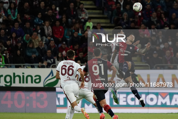 Saul Coco of Torino FC and Gianluca Lapadula of Cagliari Calcio (#9) during the Serie A TIM match between Cagliari Calcio and Torino FC in I...