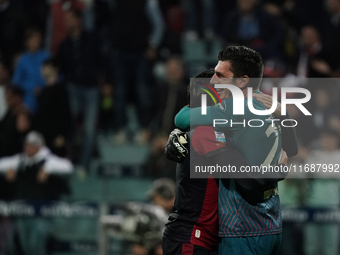 The team of Cagliari celebrates during the Serie A TIM match between Cagliari Calcio and Torino FC in Italy on October 20, 2024 (