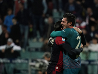 The team of Cagliari celebrates during the Serie A TIM match between Cagliari Calcio and Torino FC in Italy on October 20, 2024 (