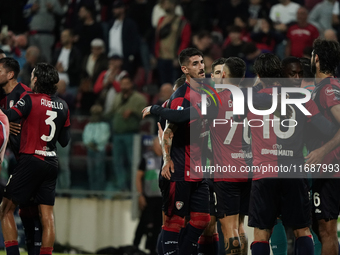 The team of Cagliari celebrates during the Serie A TIM match between Cagliari Calcio and Torino FC in Italy on October 20, 2024 (