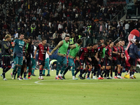 The team of Cagliari celebrates during the Serie A TIM match between Cagliari Calcio and Torino FC in Italy on October 20, 2024 (