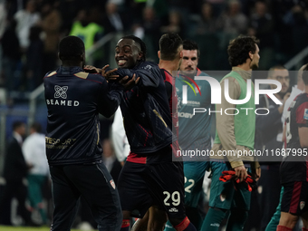 The team of Cagliari celebrates during the Serie A TIM match between Cagliari Calcio and Torino FC in Italy on October 20, 2024 (