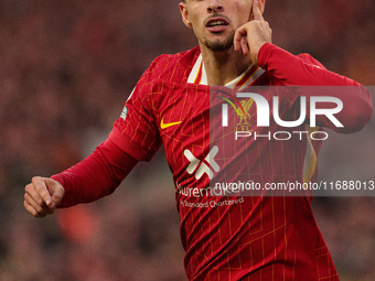 Liverpool's Curtis Jones celebrates after scoring their second goal during the Premier League match between Liverpool and Chelsea at Anfield...