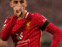 Liverpool's Curtis Jones celebrates after scoring their second goal during the Premier League match between Liverpool and Chelsea at Anfield...