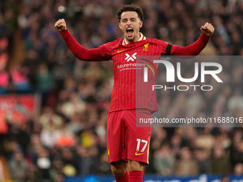 Liverpool's Curtis Jones celebrates after scoring their second goal during the Premier League match between Liverpool and Chelsea at Anfield...