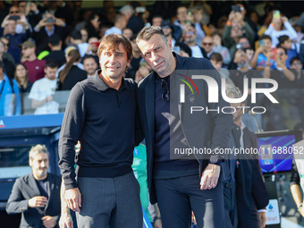 Antonio Conte, manager of SSC Napoli, and Roberto D'Aversa, head coach of Empoli FC, during the Serie A TIM match between Empoli FC and SSC...