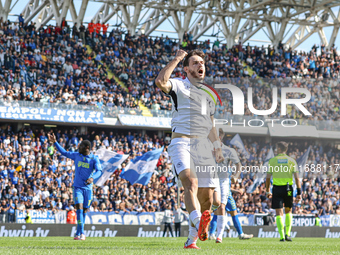 Khvicha Kvaratskhelia celebrates with teammates after scoring a goal during the Serie A match between Empoli FC and SSC Napoli in Empoli, It...