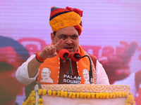 Rajasthan Chief Minister Bhajanlal Sharma speaks during a ceremony upon his return to India after concluding his visit to the UK to attract...