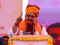 Rajasthan Chief Minister Bhajanlal Sharma speaks during a ceremony upon his return to India after concluding his visit to the UK to attract...