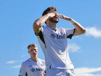 Khvicha Kvaratskhelia celebrates after scoring his team's goal during the Serie A TIM match between Empoli FC and SSC Napoli in Empoli, Ital...