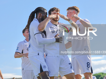 Khvicha Kvaratskhelia celebrates with teammates after scoring a goal during the Serie A match between Empoli FC and SSC Napoli in Empoli, It...