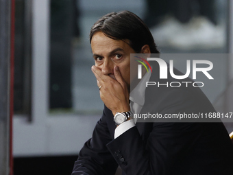 Simone Inzaghi coaches Inter during the Serie A soccer match between AS Roma and Inter FC at Stadio Olimpico in Rome, Italy, on October 20,...