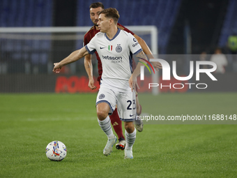 Inter's Nicolo Barella participates in the Serie A soccer match between AS Roma and Inter FC at Stadio Olimpico in Rome, Italy, on October 2...