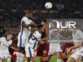 Inter's Marcus Thuram plays during the Serie A soccer match between AS Roma and Inter FC at Stadio Olimpico in Rome, Italy, on October 20, 2...