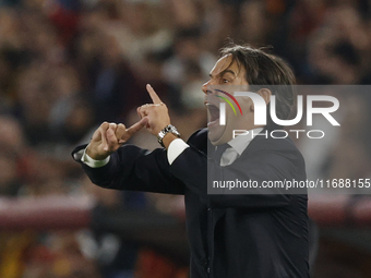 Simone Inzaghi coaches Inter during the Serie A soccer match between AS Roma and Inter FC at Stadio Olimpico in Rome, Italy, on October 20,...