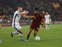 Inter's Stefan De Vrij and Roma's Paulo Dybala participate in the Serie A soccer match between AS Roma and Inter FC at Stadio Olimpico in Ro...