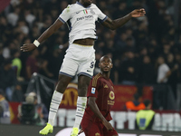 Inter's Marcus Thuram and Roma's Evan Ndicka participate in the Serie A soccer match between AS Roma and Inter FC at Stadio Olimpico in Rome...