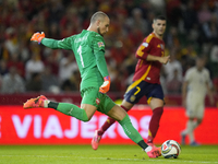 Predrag Rajkovic goalkeeper of Serbia and Al-Ittihad Club does passed during the UEFA Nations League 2024/25 League A Group A4 match between...