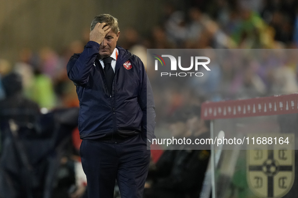 Dragan Stojkovic head coach of Serbia reacts during the UEFA Nations League 2024/25 League A Group A4 match between Spain and Serbia at Esta...