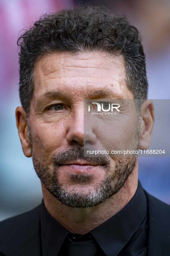 Diego Pablo Simeone, head coach of Atletico de Madrid, enters the field during the La Liga EA Sports 2024/25 football match between Atletico...