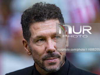 Diego Pablo Simeone, head coach of Atletico de Madrid, enters the field during the La Liga EA Sports 2024/25 football match between Atletico...