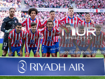 Players of Atletico de Madrid pose for the official photo during the La Liga EA Sports 2024/25 football match between Atletico de Madrid and...